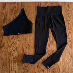 SET Active Black Matching Set - One-Shoulder Bra Top and Leggings